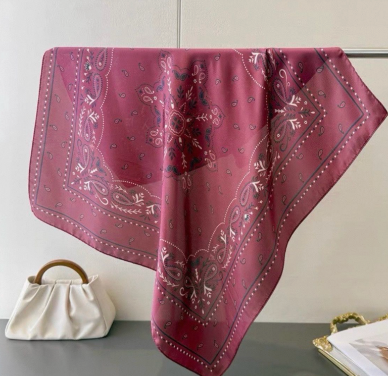 Lineta Silky Bordeaux Bandana Print Scarf