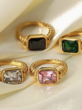 Joss Wall Rectangle Rhinestone Stainless Steal Ring