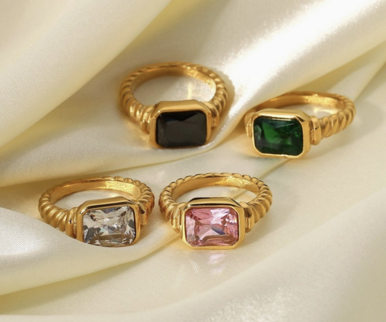 Joss Wall Rectangle Rhinestone Stainless Steal Ring