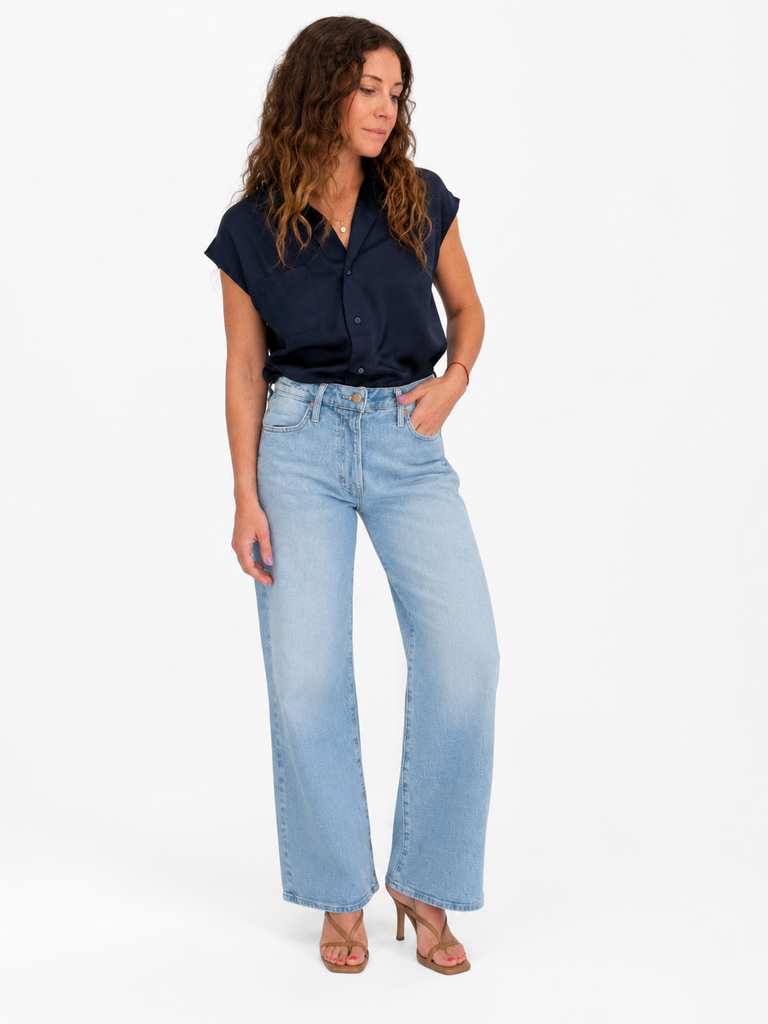 Current Air Cap-Sleeve Button Down Blouse