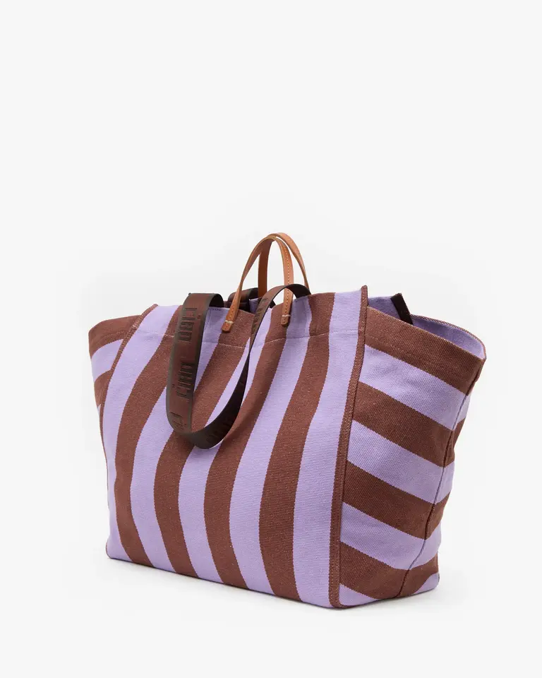 Clare V. La Cote Tote - Canvas Stripe -Jacaranda/Hazelnut