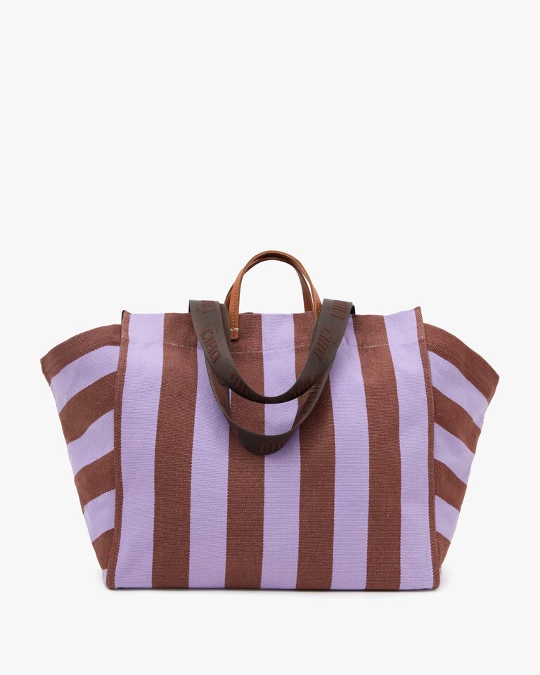 Clare V. La Cote Tote - Canvas Stripe -Jacaranda/Hazelnut