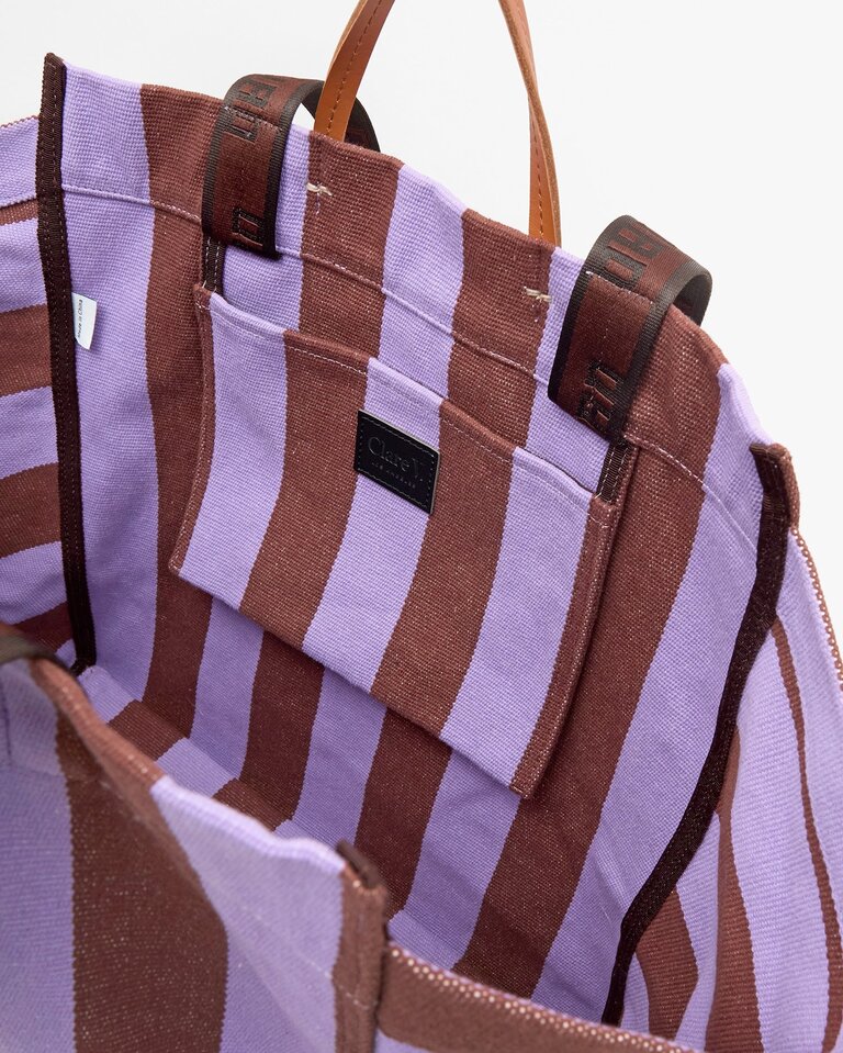 Clare V. La Cote Tote - Canvas Stripe -Jacaranda/Hazelnut