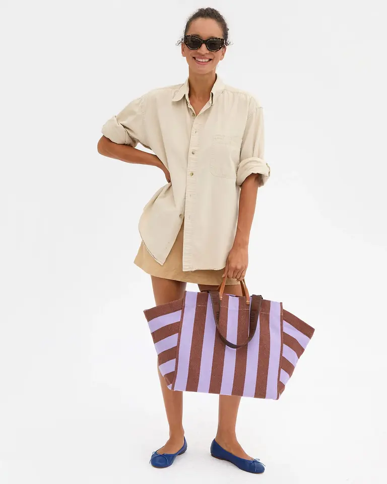 Clare V. La Cote Tote - Canvas Stripe -Jacaranda/Hazelnut