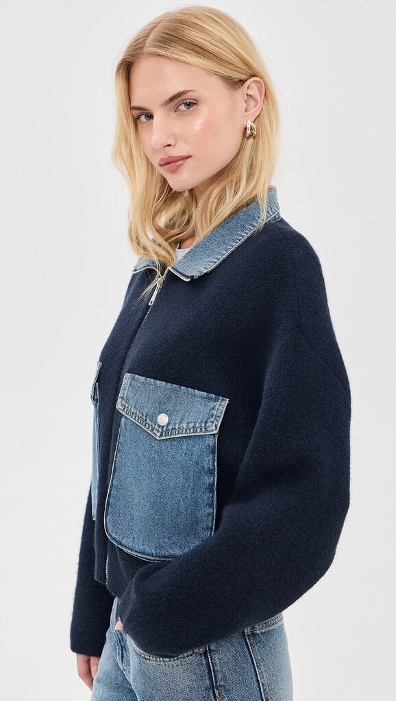 BlankNYC Sweater Bomber Jacket - Navy/Denim