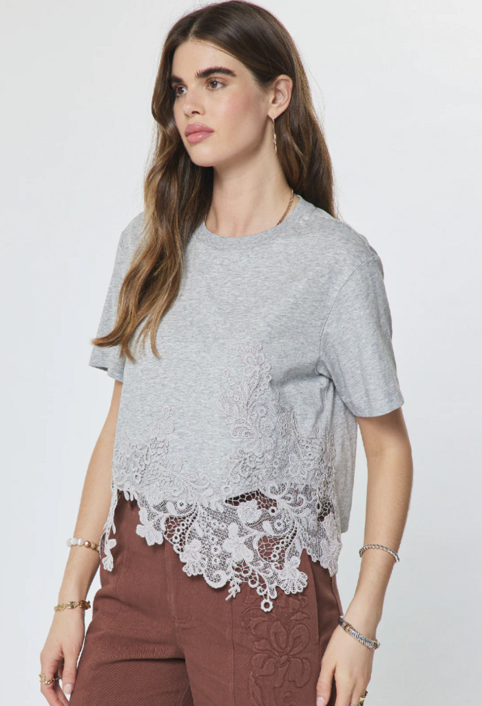 Current Air Short Sleeve Top with Lace Trim