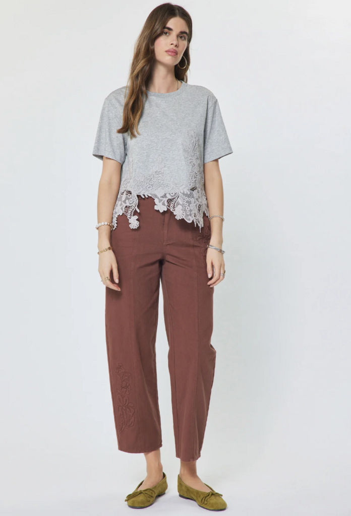 Current Air Short Sleeve Top with Lace Trim