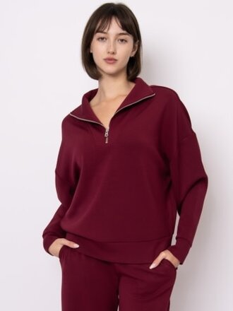 RD Style SEANNI SOFT KNIT LS HALF ZIP PULLOVER-OXBLOOD