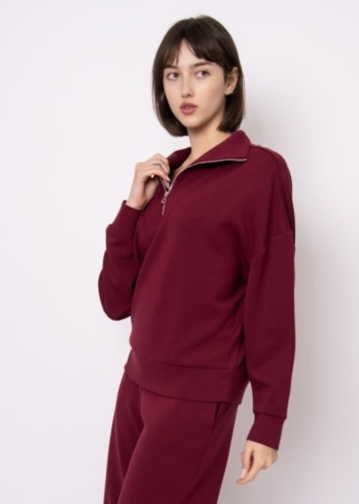 RD Style SEANNI SOFT KNIT LS HALF ZIP PULLOVER-OXBLOOD