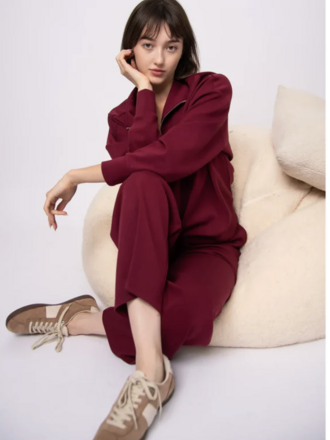 RD STYLE | HEDGE PRIDA SOFT KNIT DRAWSTRING PULL ON STRAIGHT LEG PANTS-OXBLOOD
