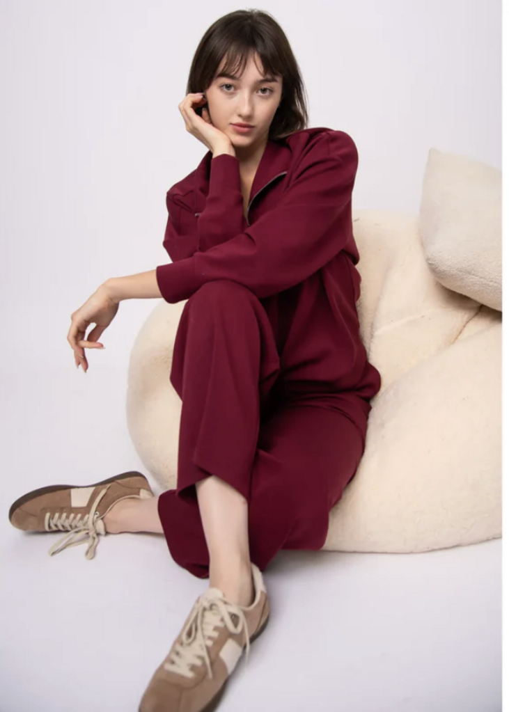 RD STYLE | HEDGE PRIDA SOFT KNIT DRAWSTRING PULL ON STRAIGHT LEG PANTS-OXBLOOD
