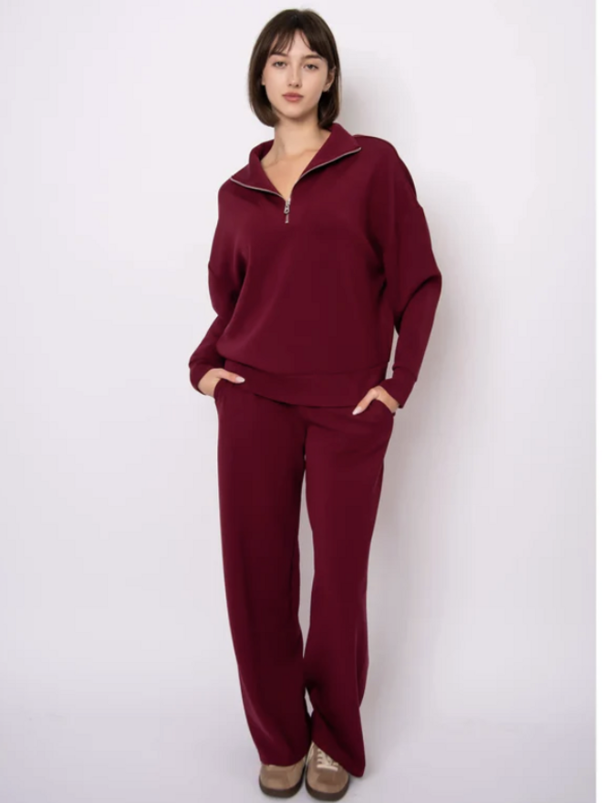 PRIDA SOFT KNIT DRAWSTRING PULL ON STRAIGHT LEG PANTS-OXBLOOD