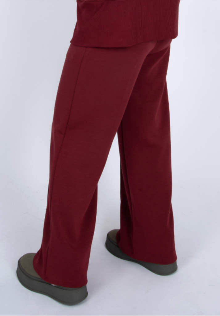 RD STYLE | HEDGE PRIDA SOFT KNIT DRAWSTRING PULL ON STRAIGHT LEG PANTS-OXBLOOD