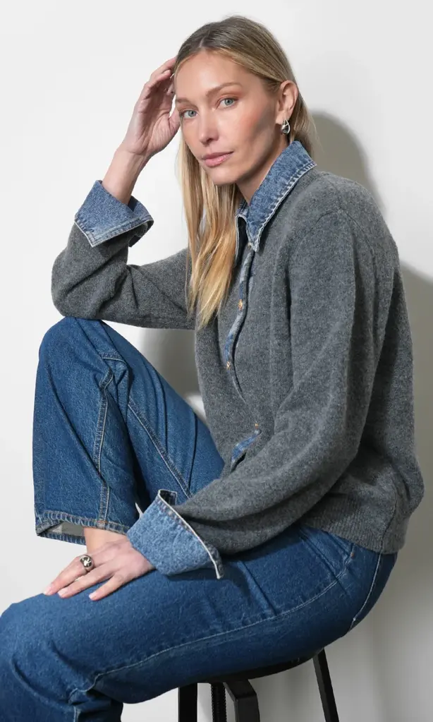 Greylin Romi Mixed Media Button Down Sweater