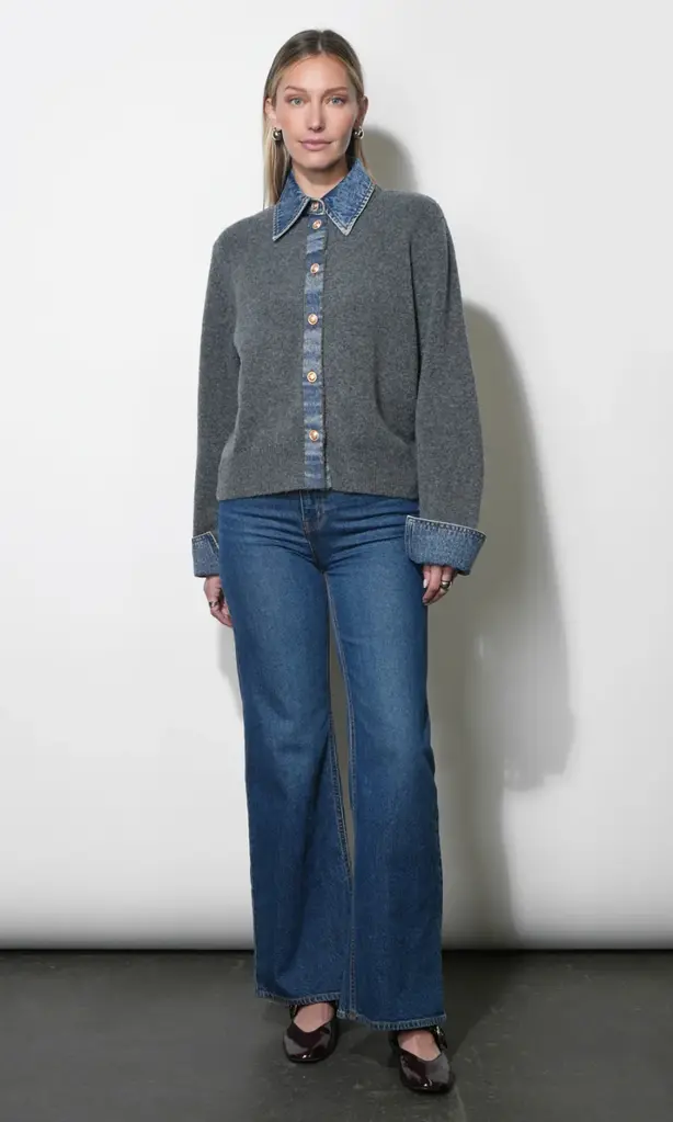 Greylin Romi Mixed Media Button Down Sweater