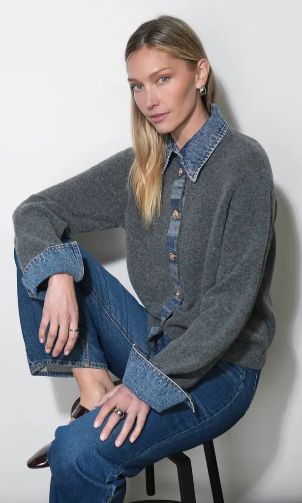 Greylin Romi Mixed Media Button Down Sweater