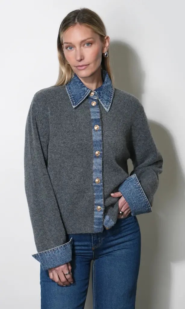 Greylin Romi Mixed Media Button Down Sweater