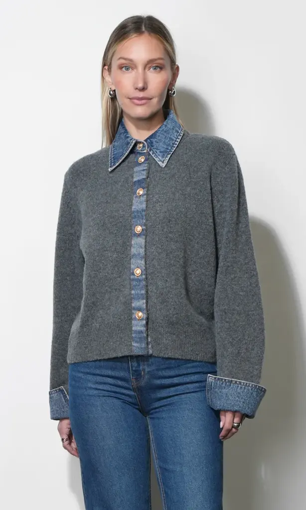 Greylin Romi Mixed Media Button Down Sweater