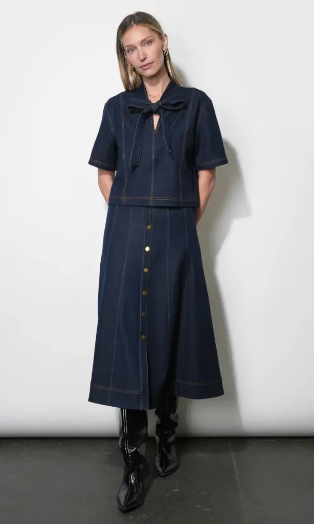 Greylin Inez Boxy Denim Top w/Tie