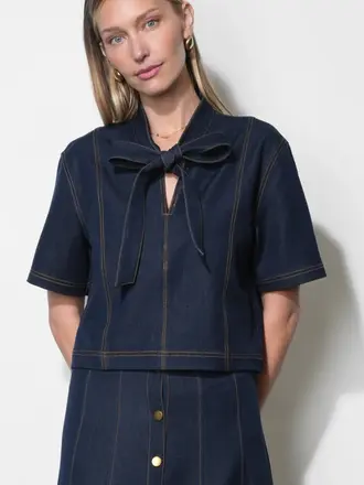 Greylin Inez Boxy Denim Top w/Tie