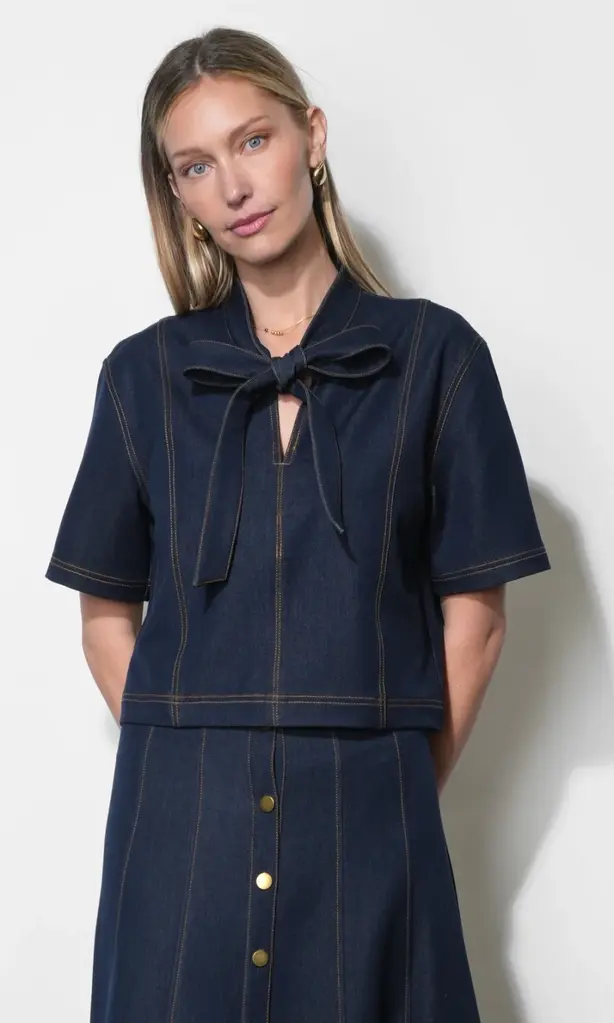Greylin Inez Boxy Denim Top w/Tie