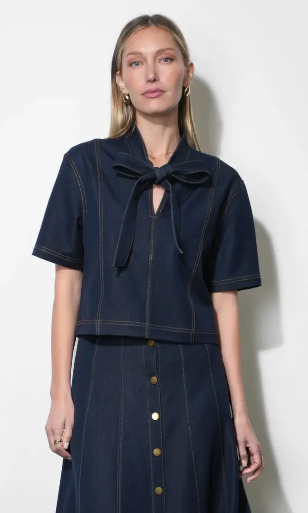 Greylin Inez Boxy Denim Top w/Tie