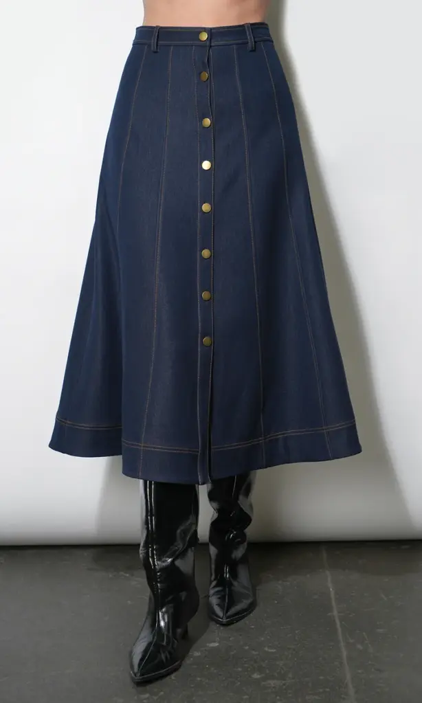 Greylin Indy Midi A-Line Denim Skirt