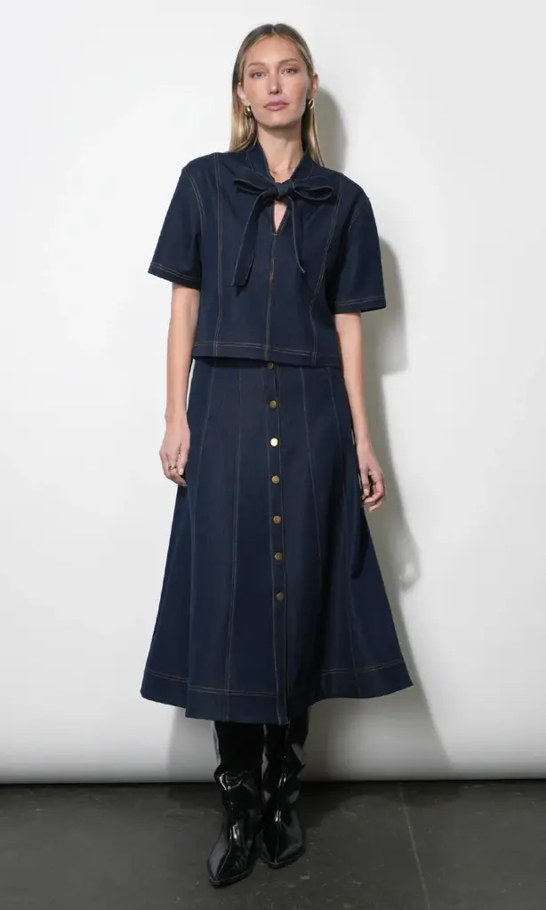 Greylin Indy Midi A-Line Denim Skirt