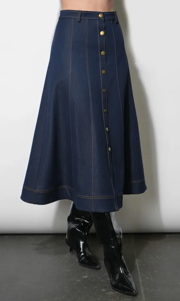 Greylin Indy Midi A-Line Denim Skirt