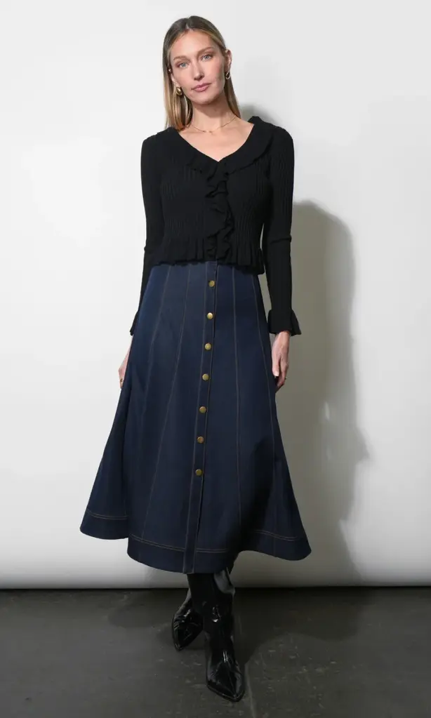 Greylin Indy Midi A-Line Denim Skirt