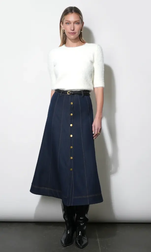 Greylin Indy Midi A-Line Denim Skirt