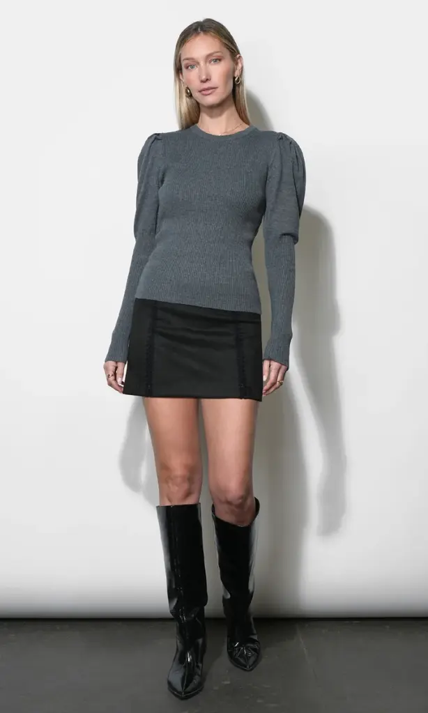 Greylin Renoa Puff Sleeve Ribbed Knit Top
