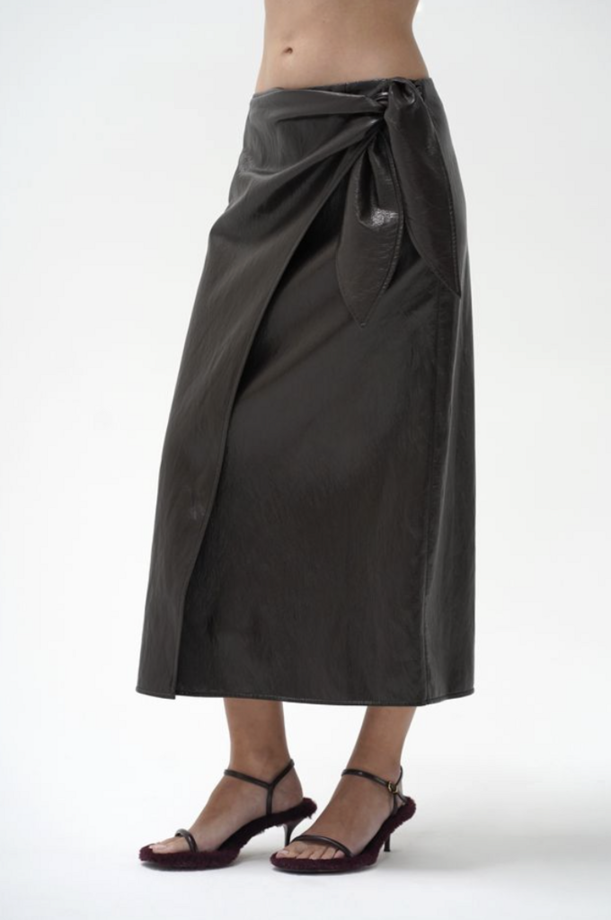 LNA Vega Faux Lthr Wrap Skirt