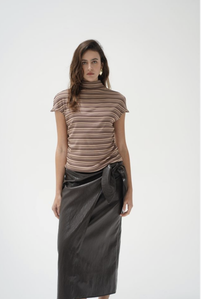 LNA Vega Faux Lthr Wrap Skirt