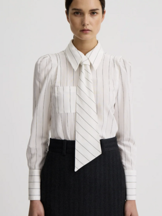 Smythe Neck Tie Box Pleat Shirt