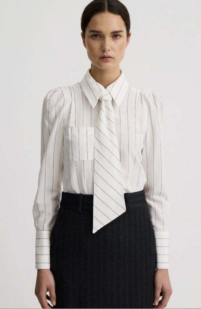Smythe Neck Tie Box Pleat Shirt