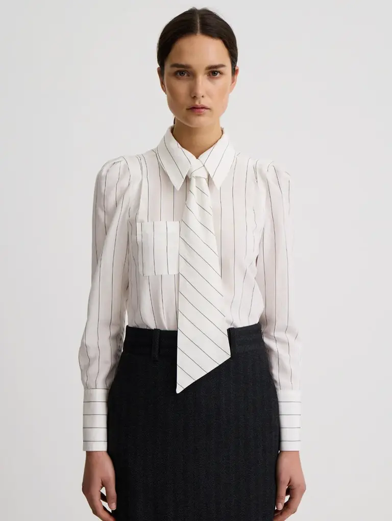 Smythe Neck Tie Box Pleat Shirt