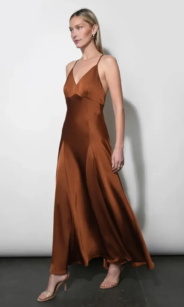 Greylin Etta Satin Cross Back Maxi Dress