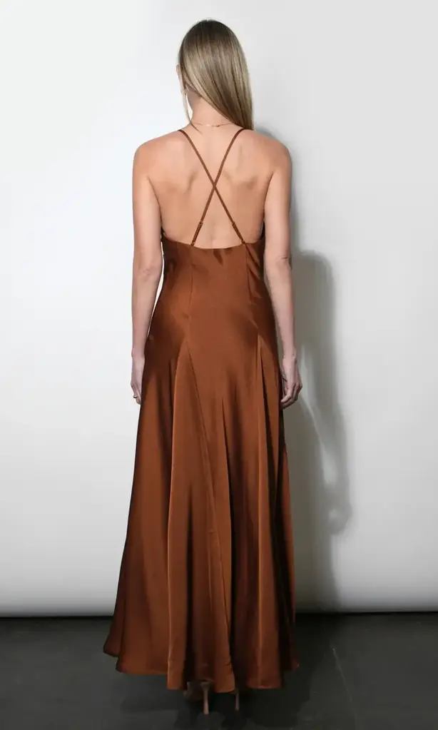 Greylin Etta Satin Cross Back Maxi Dress