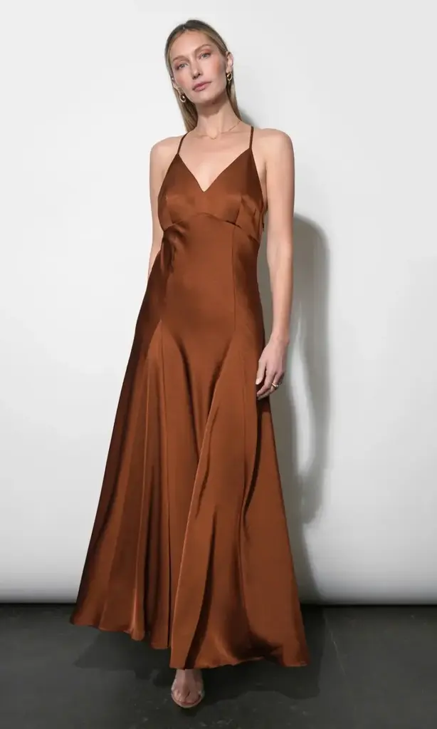 Greylin Etta Satin Cross Back Maxi Dress