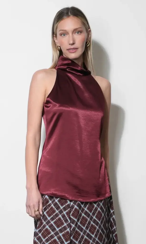 Greylin Addison Cowl Funnel Neck Halter Top