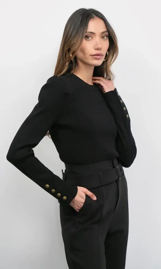 Greylin Dani Button Puff Sleeve Ribbed Top