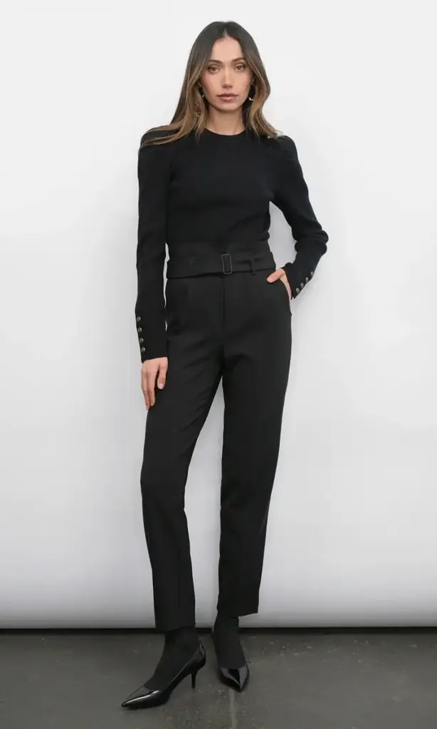 Greylin Dani Button Puff Sleeve Ribbed Top
