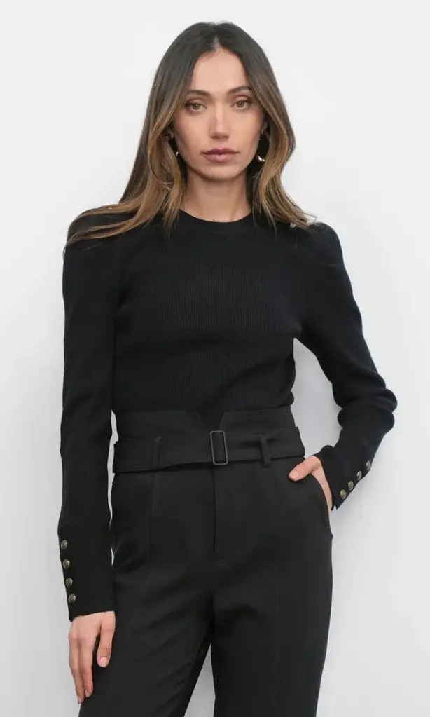 Greylin Dani Button Puff Sleeve Ribbed Top