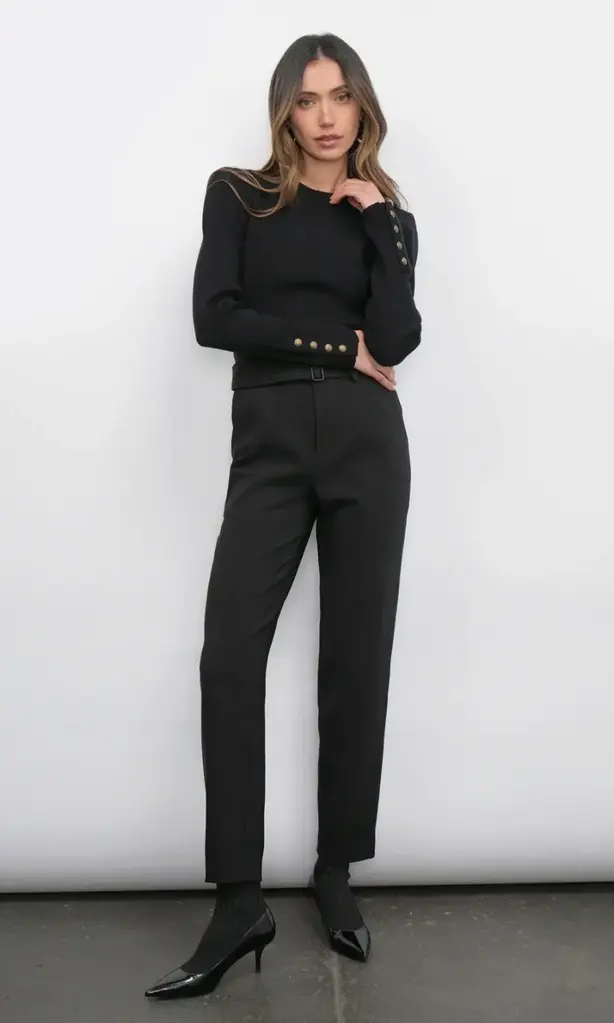 Greylin Dani Button Puff Sleeve Ribbed Top