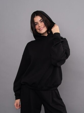 RD STYLE | HEDGE HALANA  SOFT KNIT LS SHORT HOODIE-BLACK