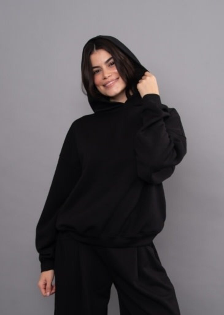 RD STYLE | HEDGE HALANA  SOFT KNIT LS SHORT HOODIE-BLACK
