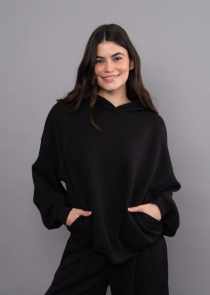 RD STYLE | HEDGE HALANA  SOFT KNIT LS SHORT HOODIE-BLACK