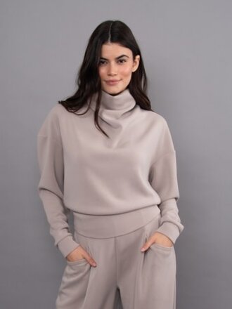 RD STYLE | HEDGE FREIZA SOFT KNIT FUNNEL NECK DRAPED PULLOVER-BIRCH