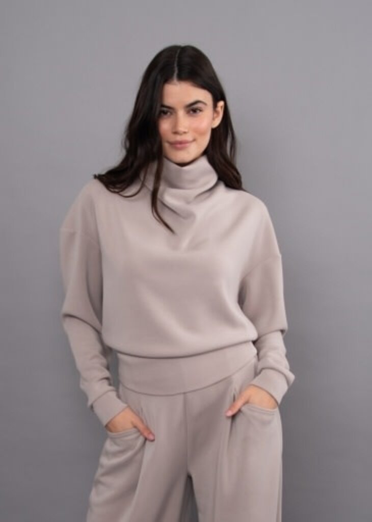 RD STYLE | HEDGE FREIZA SOFT KNIT FUNNEL NECK DRAPED PULLOVER-BIRCH